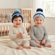 KIDS6260: Baby Chunky Pom Bear Motif Cuff Hat (6-18 Months)
